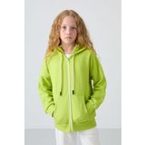 Lime Yeşil Pamuklu İçi Tüylü Yumuşak Dokulu Standart Fit Nakışlı Kız Çocuk Sweatshirt - 75149
