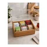 Limeks Home 6 Bölmeli Bambu Ahşap Poşet Çay Kutusu Sallama Çay ve Kahve Organizeri