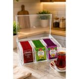 Limeks Home 6 Bölmeli Poşet Çay Saklama Kutusu Desenli Organizer - Şeffaf