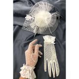 Limelia Beyaz Puantiyeli Eldiven-Vualet Nikah Şapkası