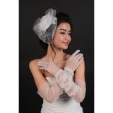 Limelia Beyaz Uzun Dirsek Üstü Gelin Eldiveni Ve Nikah Kep Seti