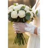 Limelia Hayal Tül Gelin Eldiveni - İnci Dalı ve Kristal Taşlı Fiyonk Detaylı Nikah Eldiveni