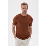 LIMITED Düz Kısa Kollu Rayon Erkek Kahverengi Triko Tişört
