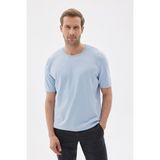 LIMITED Düz Kısa Kollu Rayon Erkek Mavi Triko Tişört - XL