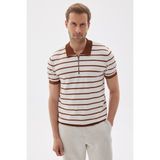Lımıted Erkek Çizgili Polo Yaka Rayon Triko Tişört Kiremit - XL