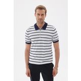 LIMITED Erkek Çizgili Polo Yaka Rayon Triko Tişört Lacivert