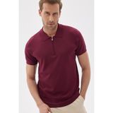 Lımıted Erkek Düz Fermuarlı Polo Yaka Rayon Triko Tişört Bordo - 2XL