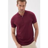 LIMITED Erkek Düz Fermuarlı Polo Yaka Rayon Triko Tişört Bordo