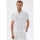 Lımıted Erkek Düz Fermuarlı Polo Yaka Rayon Triko Tişört Ekru - XL