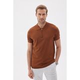 Lımıted Erkek Düz Fermuarlı Polo Yaka Rayon Triko Tişört Kahverengi - XL