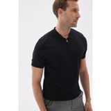 Lımıted Erkek Düz Fermuarlı Polo Yaka Rayon Triko Tişört Siyah - 2XL