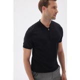 LIMITED Erkek Düz Fermuarlı Polo Yaka Rayon Triko Tişört Siyah