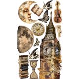 Limiteds Dark Academia Vintage Sticker Seti 22x30 cm – Big Ben, Ay, Kitaplar, Keman, Saat & Kelebek