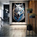 Limitless Design Beyaz Mavi Kurt Özel Tasarım Hd Kalite Hd Baskı Kanvas Tablo -006-E - 100 x 150 - Renkli