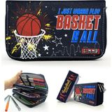 Limmy Kalem Kutusu Basketbol Kawai Organizer Kalemkutu Vegan Deri Üç Bölmeli Kalemlik Siyah