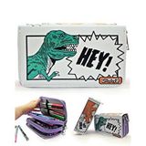 Limmy Kalem Kutusu Dinozor Karikatür Dinosaur Organizer Kalemkutu Vegan Deri Üç Bölmeli Kalemlik - Mor Çok Renkli
