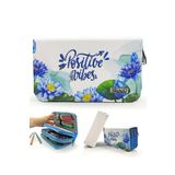 Limmy Kalem Kutusu Lotus Positive Vibes Kawai Organizer Kalemkutu Vegan Deri Üç Bölmeli Kalemlik Mavi