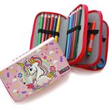 Limmy Kalem Kutusu Unicorn Bahar Temalı Kawai Organizer Kalemkutu Üç Bölmeli Kalemlik- Pembe