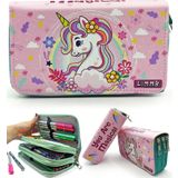 Limmy Kalem Kutusu Unicorn Bahar Temalı Kawai Organizer Kalemkutu Vegan Deri Üç Bölmeli Kalemlik- Yeşil