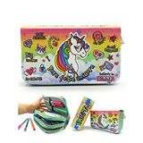 Limmy Kalem Kutusu Unicorn Cool Tarz Kawai Organizer Kalemkutu Vegan Deri Üç Bölmeli Kalemlik - Yeşil Çok Renkli
