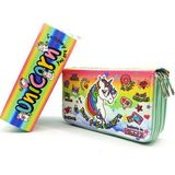 Limmy Kalem Kutusu Unicorn Yeşil Cool Tarz Kawai Organizer Üç Bölmeli Kalemlik