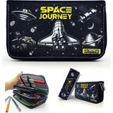 Limmy Mekik Space Kawai Kalem Kutusu Siyah Vegan Deri Üç Bölmeli Organizer 24 Kalem Kapasitesi