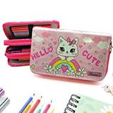 Limmy Simli Işıltılı Kitty Hello Cute Kalem Kutusu Vegan Deri Kalemkutu Üç Bölmeli Kalemlik -pembe Çok Renkli