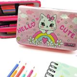 Limmy Simli Işıltılı Kitty Hello Cute Kalem Kutusu Vegan Deri Kalemkutu Üç Bölmeli Kalemlik Pembe