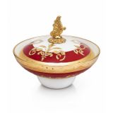 Limoges Mediterranea El Yapımı Porselen Dekoratif Şekerlik, Kırmızı-Altın Desenli, 12 cm