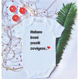Limon 2 Yaş Beyaz Bebek Baskılı Halam Beni Çok Seviyo Pamuklu Çıtçıtlı Body Zıbın