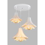 Limon 3D Desing 3 Lü Lotus Çiçek Sarkıt Avize Rustik 30-35-40 E27 Modern Avize Bohem Beton Görünüm -Ampul Hediyedir- - Krem