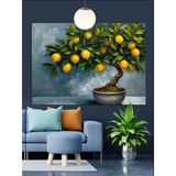 Limon Ağacı Küçük Bonsai Dekoratif Kanvas - Mdf Ahşap Tablo