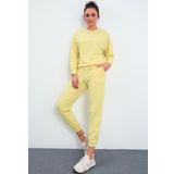 Limon Basic Pamuklu O Yaka Oversize Lastik Paça Kadın Eşofman Takım - 95287