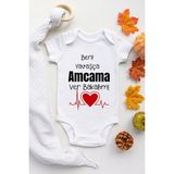 Limon Bebek Beyaz Beni Yavaşca Amcama Ver Desenli Kısa Kol Body - 3 - 6 Ay