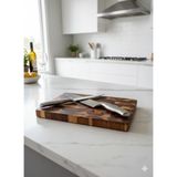 Limon Dekor Akasya End-Grain Kesme Tahtası 20x30 cm - Pratik El Altı Boyutu, Bıçak Dostu Profesyonel Mutfak ve Sunum Bloğu, Kolay Taşıma Oyuk Saplı
