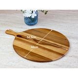 Limon Dekor Doğal Akasya Ağacı Yuvarlak Pizza ve Sunum Tahtası, Saplı Büyük Boy (Jumbo Uyumlu) Ahşap Şarküteri Tepsisi (42 x 54,5 x 1,5 Cm)