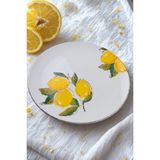 Limon Desen El Yapımı Organik 6'lı Servis Tabak Seti 26 cm - Sarı - Beyaz