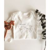 Limon Hello World Harita Desenli Uzun Kol Çıtçıtlı Organik Bebek Body - 0 - 3 Ay - Beyaz