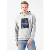 Limon Kapüşonlu Baskılı Gri Melanj Erkek Sweatshirt, Gri Melanj, XL
