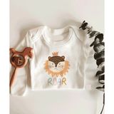 Limon Roar Aslan Desenli Uzun Kol Çıtçıtlı Organik Bebek Body - 3-6 Ay - Beyaz