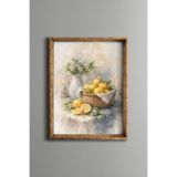 Limon Sepeti Natürmort – Vintage Desenli Çerçeve – İnce Model, Altın1, 21 x 30