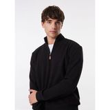Limon Siyah Erkek Fermuarlı Basic Düz Sweatshirt MML4WM-SWT9517