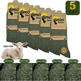 Limon Socks Kışlık Lambswool Yün Çorabı (5 Çift) Kadın ve Erkekler Için Termal Özellikli Kalın Çorap - 36 - 40 - Haki