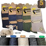 Limon Socks Kışlık Lambswool Yün Çorabı (5 Çift) Kadın ve Erkekler Için Termal Özellikli Kalın Çorap - 40 - 44 - Asorti