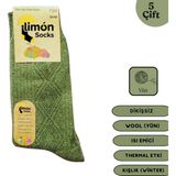 Limon Socks Kışlık Lambswool Yün Çorabı (5 Çift) Kadın ve Erkekler Için Termal Özellikli Kalın Çorap - 40 - 44 - Lacivert
