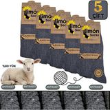 Limon Socks Kışlık Lambswool Yün Çorabı (5 Çift) Kadın ve Erkekler Için Termal Özellikli Kalın Çorap - Standart - Füme