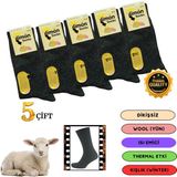 Limon Socks Kışlık Yün Çorabı Termal Özellikli Dokulu Kadın ve Erkekler İçin 5 Çift Lambswool - Siyah - 40 - 44