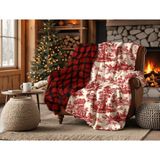 Limon Soft Winterfell Yün Kadife Ekose Çift Taraflı Tv Battaniyesi Red Forrest 140X190 - 140 x 190 cm - Çok Renkli