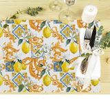 Limon Tasarımlı Kumaş Amerikan Servis 4'lü Set 35X50CM Keten, Ulusl. yıkama ve solmama sertifikası
