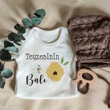 Limon Unisex Teyzesinin Balı Yazılı Kısa Kol Organik Bebek Body Zıbın - 6 Ay - Beyaz